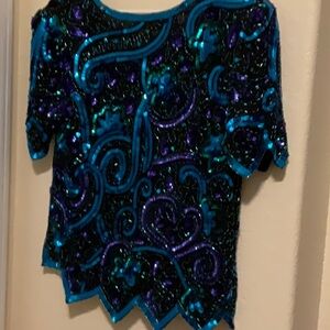 Sequined top, teal and purple, size PM